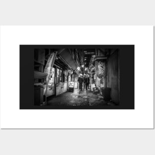 Black and White Tokyo bar alley monochrome Posters and Art